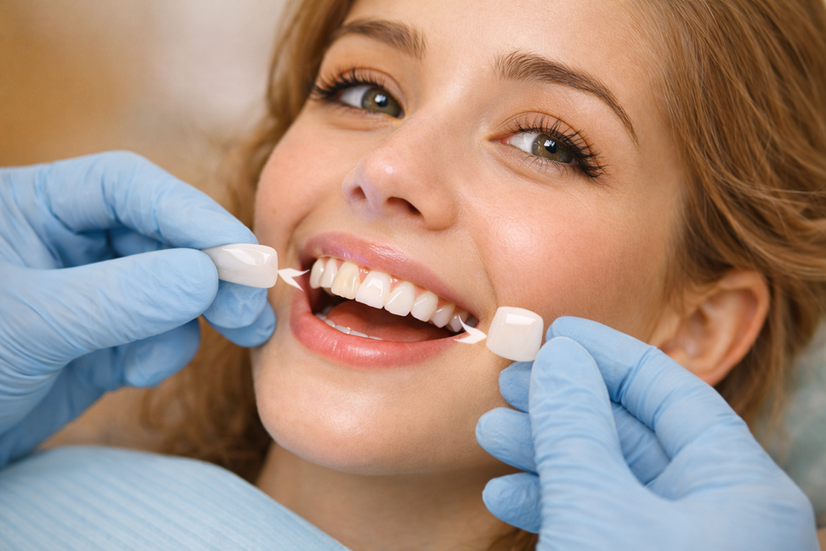 Dentist applying a veneer at White Swan Dental Clinic